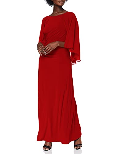 Gina Bacconi Vestido Maxi Cape para Mujer cóctel, Rosso, 42
