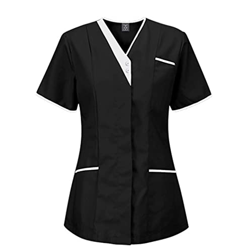 Kobilee Casacca Sanitaria Donna Cotone Divisa Medico Elegante Manica Corta Camice da Laboratorio Elasticizzato Leggero Camice da Lavoro Officina Pulizie Divisa Sanitaria Divisa Infermiere