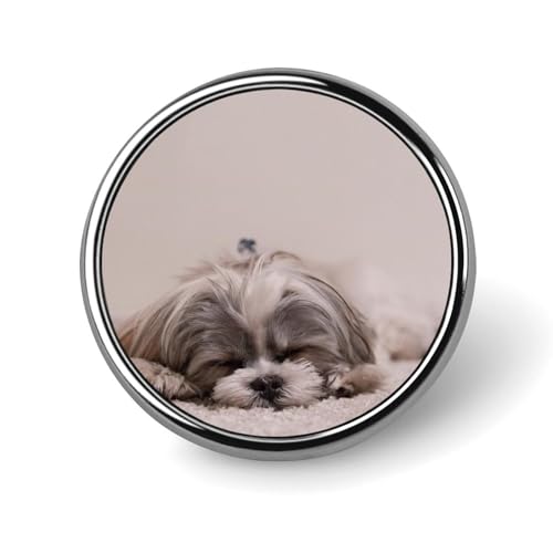 バッジ 円形 徽章 寝ているシーズー犬 缶バッジ 胸章 ピンバッチ ボタンブローチ 25mm おしゃれ ネクタイピン コレクション バッグ飾 帽子 胸飾り かばん掛け 工芸品 取付簡単 男女兼用 プレゼント