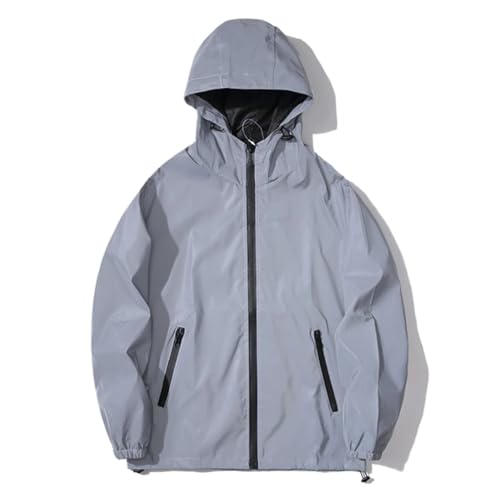 Generic Men Night Reflective Jackets Double Fabric Windbreaker Hooded Jacket Hip Hop Dancer Singer Waterproof Zipper Coats