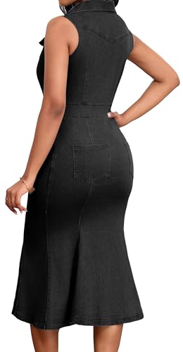 Image of SeNight Women's High Waist Denim Mini Skirt Frayed Hem Stretchy | High Waist Denim Mini Skirt Frayed Hem Stretchy Bodycon Jean Skirt with Button