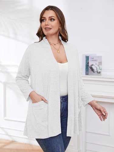 Image of BELAROI Plus Size Lightweight Cardigan Sweaters for Women Casual Open Front 3 /4 Sleeve Cover Up