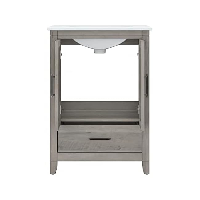 Bush Furniture Key West 24W Bathroom Vanity Sink with Mirror in Driftwood Gray