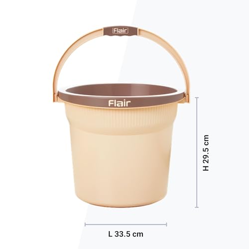 Image of FLAIR Estella 14L Set of 3 Plastic Bathroom Bucket, Beige | Strong & Durable Water Storage Bucket with Easy-Grip Handle | Virgin Plastic, Lightweight & Multipurpose for Bathing and Daily Use