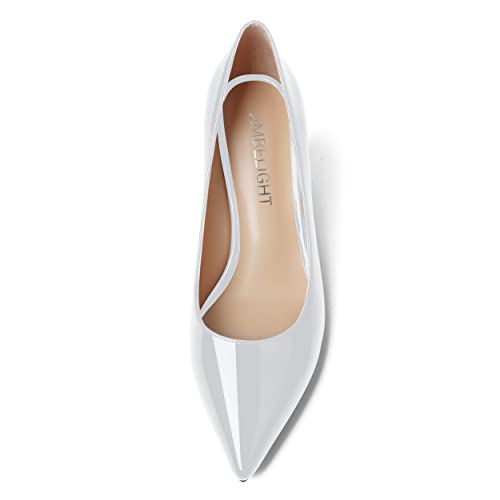 AMBELIGHT Womens Office Slip On Patent Solid Pointed Toe Casual Kitten Mid Heel Pumps Shoes 2.5 Inch3