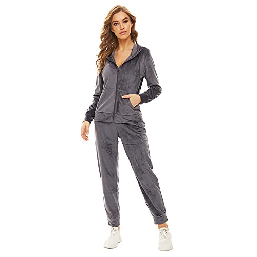 Mnemo Women's Tracksuit Set Damen Trainingsanzug Set Casual Homewear Set Sportanzug mit Kapuze Dunkelgrau L Cover
