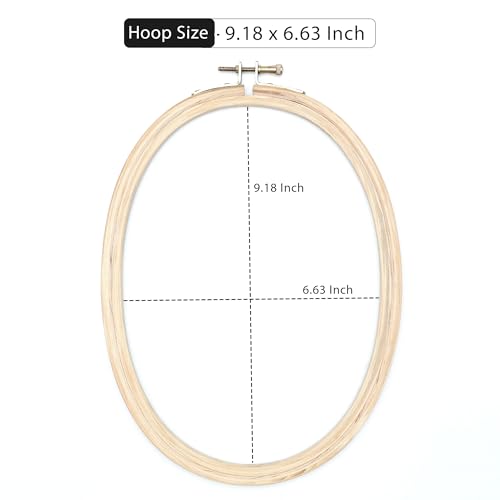 Image of EmbroideryMaterial Wooden Oval Embroidery Hoop Ring Frame (11.37 x 8.5 Inch) | for Cross Stitch, Hand Embroidery, Sewing, Macrame, Painting & Wall Decor with Brass Screw (1 Piece)