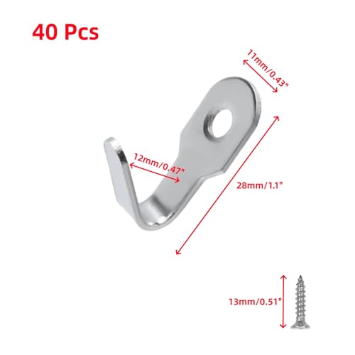 Image of Oedema 40 Pcs Wall Mounted Hook Hangers Stainless Steel Single Hook with Screws Small Coat Hooks Hanger for Keys, Cups, Hats, Towel, Silver