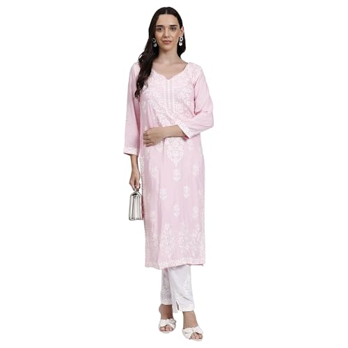 Image of Embroidered Chikan Kurta with pant ethnic Indian wear- Lucknow Chikankari, traditional chikankari