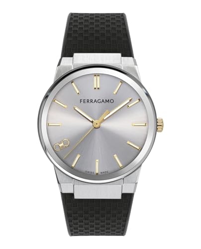 Ferragamo Ferragamo Infinity Sapphire Collection Luxury Mens Watch Timepieces with a Black Strap Featuring a Stainless Steel Case and a Silver Dial
