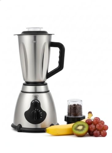 Licuadora 2x1 800W Vaso de Acero Inoxidable 1.5L, 5 Velocidades y Función Pulso y pica hielo – Vaso de molinillo de vidrio inluido