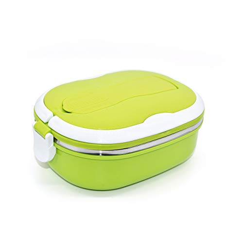 Stainless Steel Insulated Square Lunch Box for Children, Kids and Adult, Portable Picnic Storage Boxes, School Student Food Container with Spoon (Green)