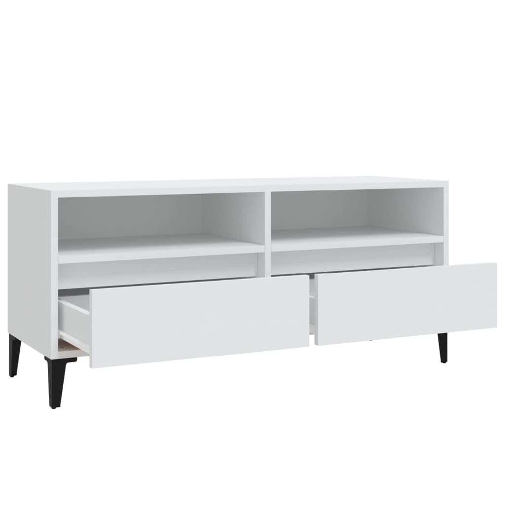 Szafka TV, biała, 100 x 34,5 x 44,5 cm, materiał drewnopochodny, konsola medialna do salonu, stabilna podstawka pod telewizor, centrum rozrywki