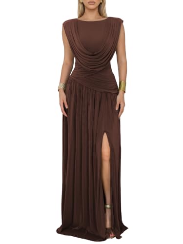 25 Cut Out Dress Outfit Ideas Brown Draped Maxi Dress