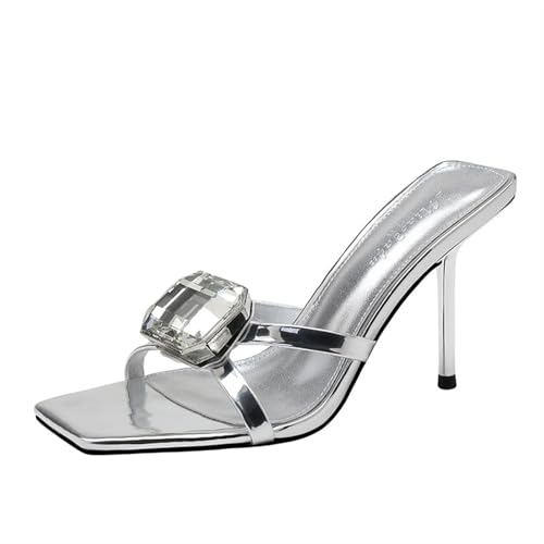 Women's Square Toe Two Strap Slingback Slip Open Toe Block Heels Sandals Slip On Shoes