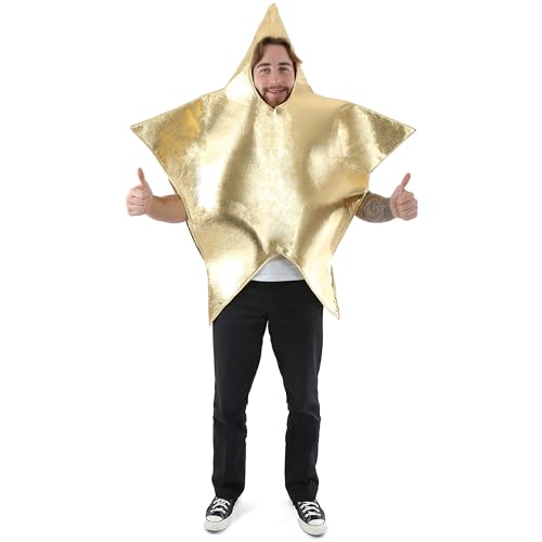 Adults Star Christmas Costume - Large Gold Star Costume with Face and Arm Holes - Mens Womens Unisex Novelty Christmas Nativity Fancy Dress Costume