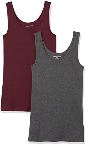 Amazon Essentials Women's Slim-Fit Tank, Pack of 2, Burgundy/Charcoal Heather, Large
