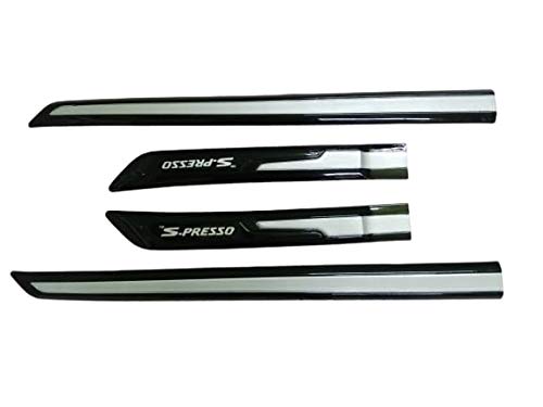 PRIDEStylist ABS Premium Car Side Beading/Side Garnish Black with Silver Colour (with Car Logo) Compatible with Maruti Suzuki Spresso for Year 2019-2022 Models (Set of 4 Pieces)
