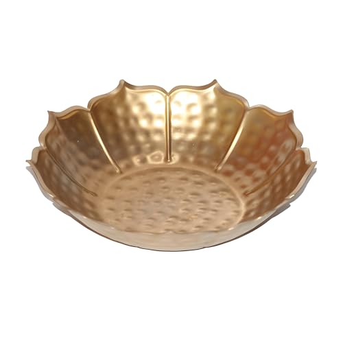Image of Metal Taj Urli Bowl for Pooja (25x25x6.5) cm Golden Lotus Flower Style Diya Candle Holder for Home Living Room Office Decoration
