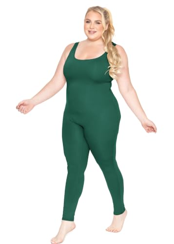 Image of STRETCH IS COMFORT Womens Plus Size Tank Unitard Athletic Rompers For Women | 95% cotton 5% spandex, round neckline, sleeveless straps, U-back, seamless front, one piece outfits for women, workout romper