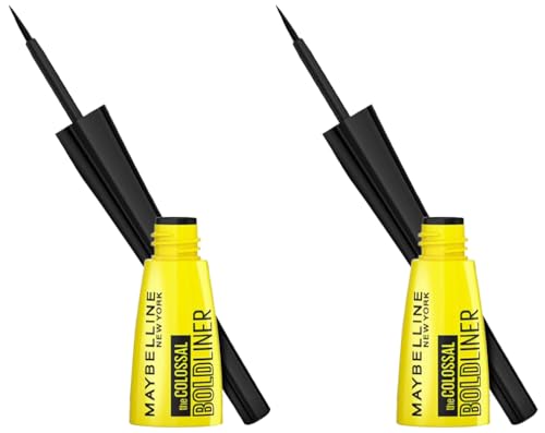 Maybelline New York Eyeliner, Smudge-proof and waterproof, Long-lasting, Liquid Colossal Bold Liner, Black, 3g (Pack of 2) Matte Finish