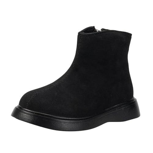 Girls Suede Ankle Boots Fall Winter Fashion Chelsea Booties Outdoor Hiking High-top Shoes Combat Boots Black