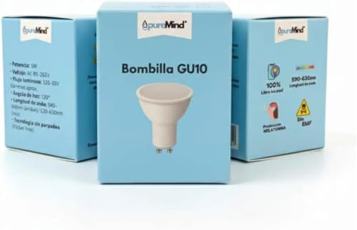 Puremind Luz roja nocturna GU10 melatonina bombilla roja para dormir sin luz azul flicker free luz quitamiedos infantil bebe luz roja terapia descanso lampara nocturna bienestar home decoration