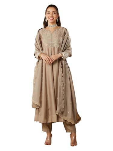 MOKOSH Women\’s Silk Embroidered Brown Kurta Pant Dupatta Set (444-04-M) MOKOSH Women\’s Silk Embroidered Brown Kurta Pant Dupatta Set (444-04-M)
