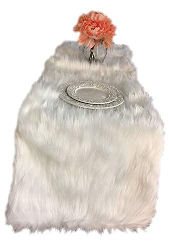 Luvfabrics Table Runner White Faux Fur Shaggy Soft Table Linen Decor 12 Inch By 108 Inch Long cover