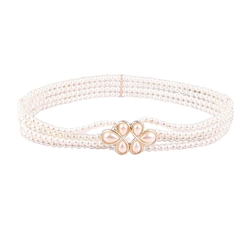 ABJFJE Elastic Pearl Belts for Women Rhinestone Crystal Wedding Bridal Ladies Belt Jewelry Accessory for Women Girls