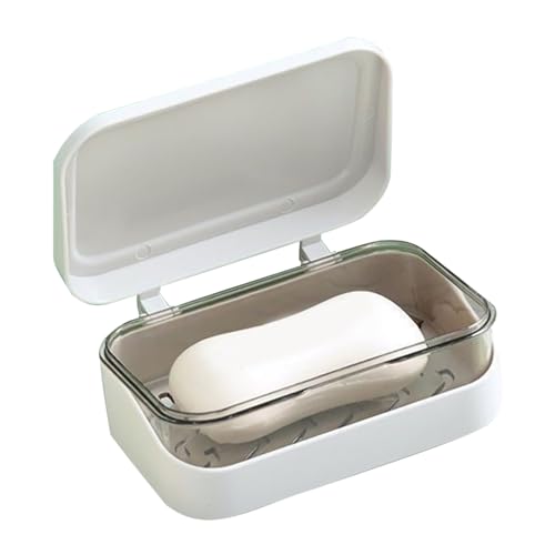Estuche de jabón de viaje – Ahorro de jabón de doble capa con bandeja de drenaje, caja de almacenamiento de jabón portátil con tapa, organizador de ducha a prueba de polvo, soporte para fregadero de