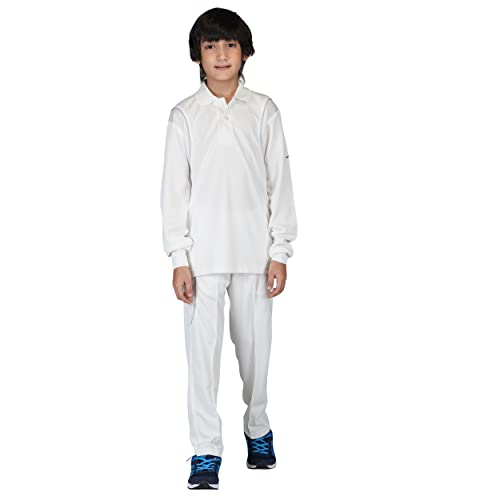 Image of Vector X Regular Fit 100% Polyester Fabric with Full Sleeve Polo Collar Neck Jersey /T-Shirt Cricket Uniform Dress Tshirt for Kids Boys White