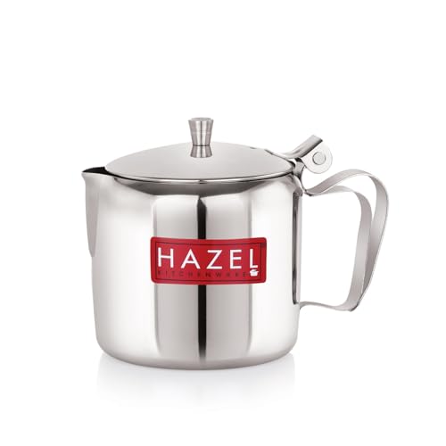 Image of HAZEL Stainless Steel Tea Serving Pot with Handle & Lid | Strong and Sturdy, Spill Proof Pouring, 400 ML