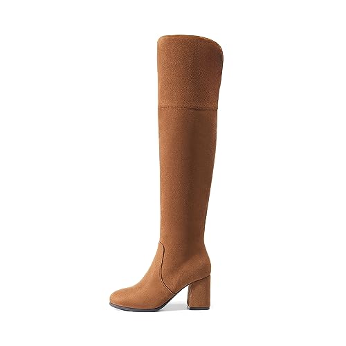 DREAM PAIRS Women's Knee High Block Heel Boots,Brown-Suede,6 - image 4