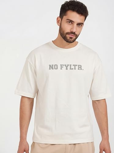 Image of FYLTR Men's Relaxed Fit Oversized T-Shirt | Cotton Blend | Round Neck and Half Sleeves Casual T-Shirt | Comfortable Summer Wear