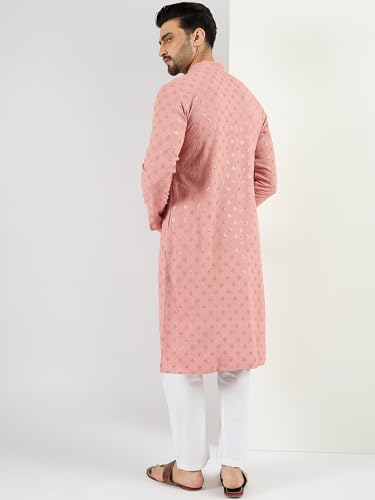 Image of Men's Solid Embroidered Long Straight Kurta | Men's Kurta | Embroidered Chikankari Kurta for Men | Straight Fit Kurta for Men