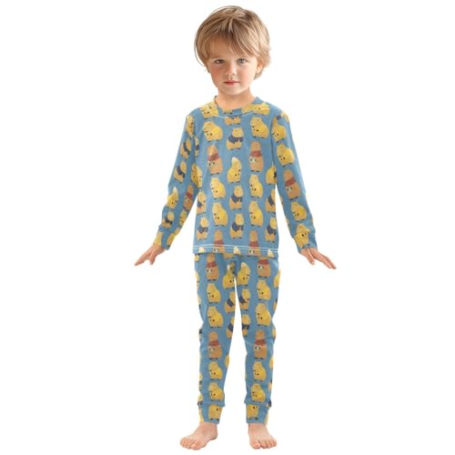 ALAZA Blue Cartoon Capybara 2 Piece Pajama Set Long Sleeve Top and Pants Sleepwear Unisex3