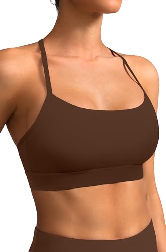 Image of Padded Y-Back Sports Bra for Women - Racerback Low Impact Spaghetti Strap for Yoga Workout Top Coffee