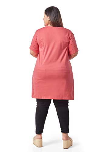 Image of CUPID Women's Cotton Plus Size Half Sleeves Long Top for Semi Summers with One Side Pocket for Ladies Printed T Shirt 3XL to 7XL