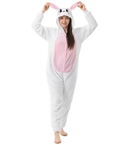 Katara Hase rosa/weiß Kostüm-Anzug Onesie/Jumpsuit Einteiler Body für Erwachsene Damen Herren als Pyjama oder Schlafanzug Unisex - viele Verschiedene Tiere
