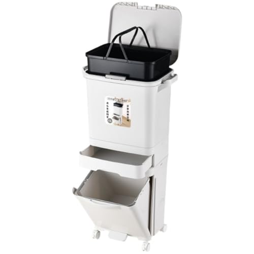 RoastMe ゴミ箱 分別 大容量 スリム 足踏み ふた付き キャスター付き キッチン分別 ワゴン ダストボックス リビング ペダル ごみ箱 フラップ式 隙間収納 ごみ箱 縦型 カバー付き (【3階】シングルカバーシングルインナーバレル)