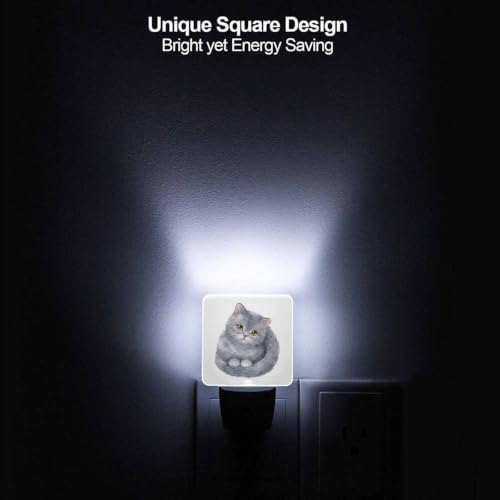 Image of LED Night Light,Creative Artistic Grey Cat LED Night Light Plug into Wall with Dusk to Dawn Light Sensor White Energy Efficient Nightlight for Bedroom Bathroom Hallway Living Room Kitchen