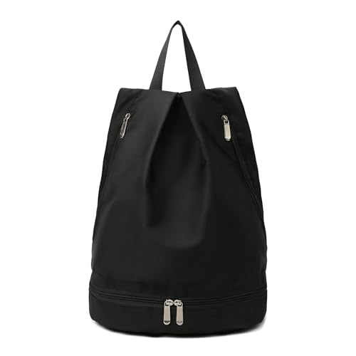 Mochila de viagem Lady com compartimento para sapatos, bolsa de ginástica de tecido Oxford para estudo esportivo, design de bolsos de grande capacidade, Preto, Large, Fastion