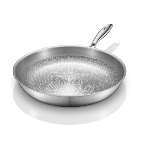 Titanium Pans for Cooking non stick 12 skiilet Uncoated Hammered Titanium Frying Pro Commercial Bakeware Induction & Oven-Safe PFAS Free Cookware