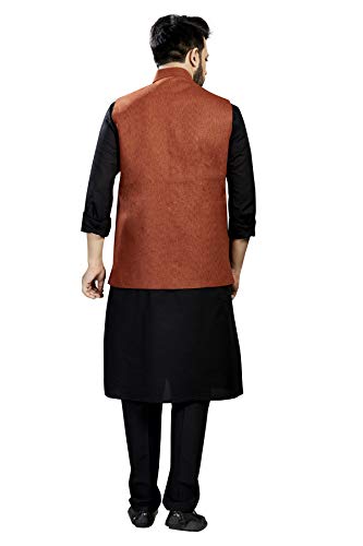 Image of 100% Cotton Blend Stylish Trendy Solid Pattern Sleeveless Comfortable Men's only Nehru Jacket for Regular Use Ethnic Wear(Rust Brown,Medium)