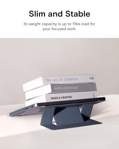 Image of MOFT Laptop Stand, Adhesive Laptop Riser with 2 Adjustable Viewing Angles, Foldable Computer Stand Compatible with MacBook Air, Pro 11 inch-16 inch,Light Navy Blue