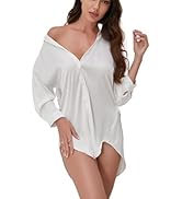 Flwydran Satin Nightgowns for Women Button Down Shirts Long Sleeve - Boyfriend Style Sleepshirts