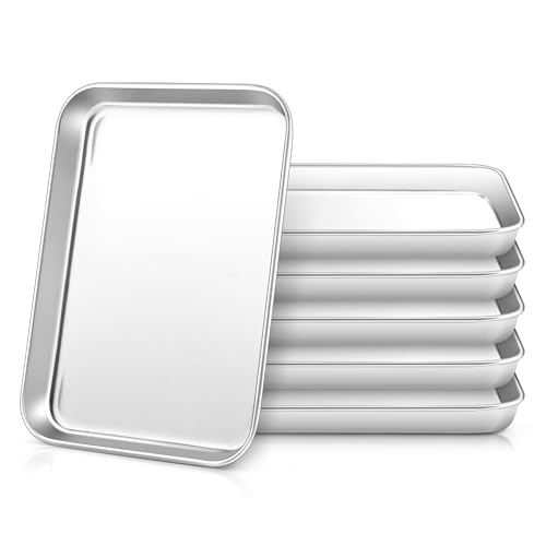 Image of HaWare Stainless Steel Kids Plates, 6-Piece Metal Dinner Dish Set for Toddler Children, 9.4’’ x 7.3 ’’ x 1’’ Snack Food Tray Plate, Baking Sheet Pan for Oven, Non-Toxic and Dishwasher Safe