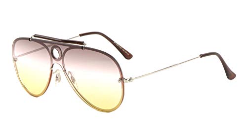 Rimless One Piece Shield Triple Oceanic Color Lens Aviator Sunglasses