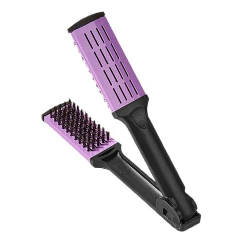 Plancha para el cabello con peine de doble cara, sujeción en forma de V, cepillo de cerdas de jabalí para alisado y modelado del cabello para mujeres, herramienta para uso en casa y viaje, color púrpura miniatura 1